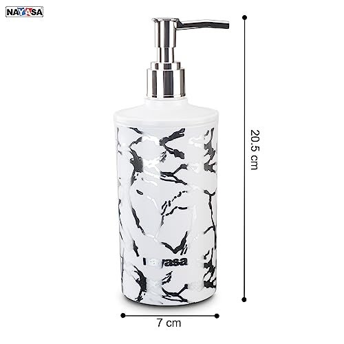 Nayasa Stylo Soap Dispenser Set of 2 | Classy Marble Finish with Foil Print | Liquid Soap Dispenser with Pump | Ideal for Handwash, Shampoo | Stylish & Durable | Perfect for Home, Bathroom | Silver - Image 5