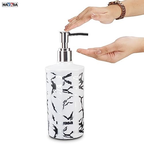 Nayasa Stylo Soap Dispenser Set of 2 | Classy Marble Finish with Foil Print | Liquid Soap Dispenser with Pump | Ideal for Handwash, Shampoo | Stylish & Durable | Perfect for Home, Bathroom | Silver - Image 4