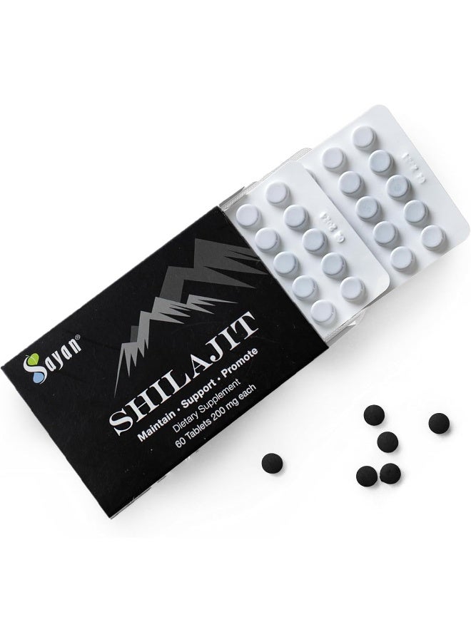 Sayan Pure Shilajit Tablets, 1-2 Month Supply, Organic 60 Drops, Fulvic Acid & Trace Minerals Supplement for Immune Support, Natural Liver Detox, Energy Boost, Genuine Black Resin Mineral Pitch - Image 1