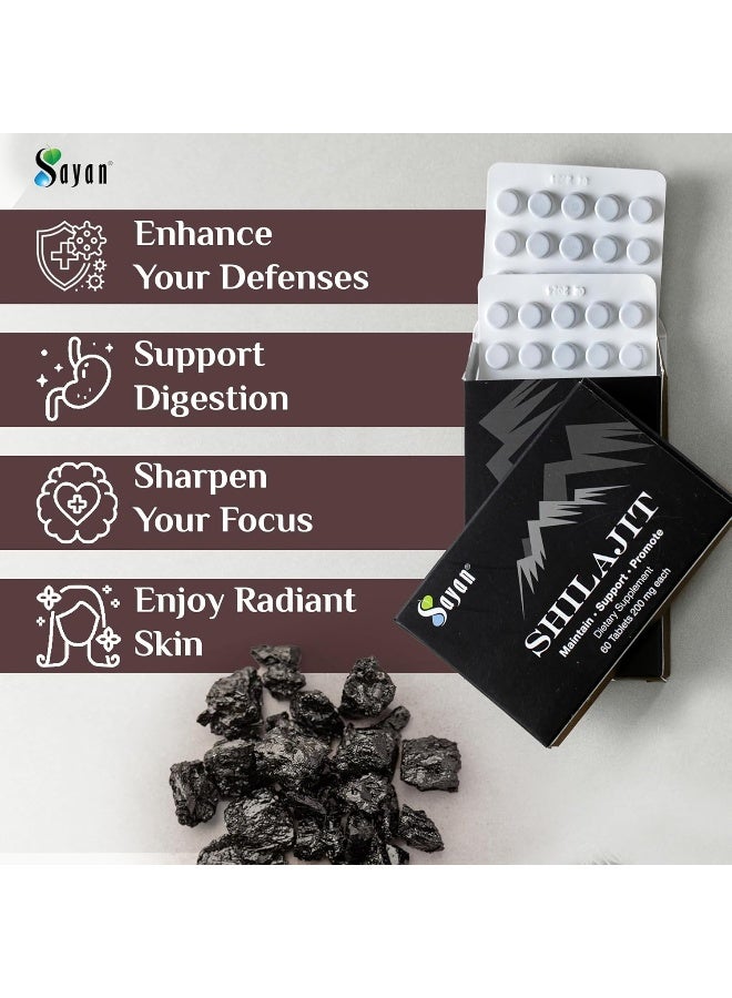 Sayan Pure Shilajit Tablets, 1-2 Month Supply, Organic 60 Drops, Fulvic Acid & Trace Minerals Supplement for Immune Support, Natural Liver Detox, Energy Boost, Genuine Black Resin Mineral Pitch - Image 2