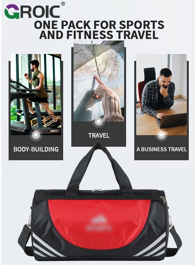 GROIC Sports Gym Bag for Women and Men,Small Sports Duffle Bag with Shoulder Strap and Handbag,Sports Shoulder Bag,Outdoor Large-capacity Travel Bag - Red - Image 4