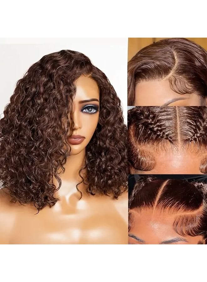 Brazilian Water Wave Human Hair Wig 12 Inch Color 4 Lace Frontal - Image 1