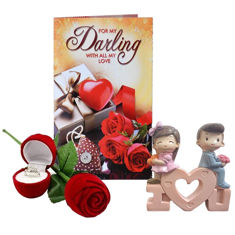 Saugat Traders Saugat Traders Romantic Valentine Gift for Girlfriend Love Greeting Card, Ring with Red Rose, Couple Showpiece - Anniversary - Rose Day - Proposal Gifts 