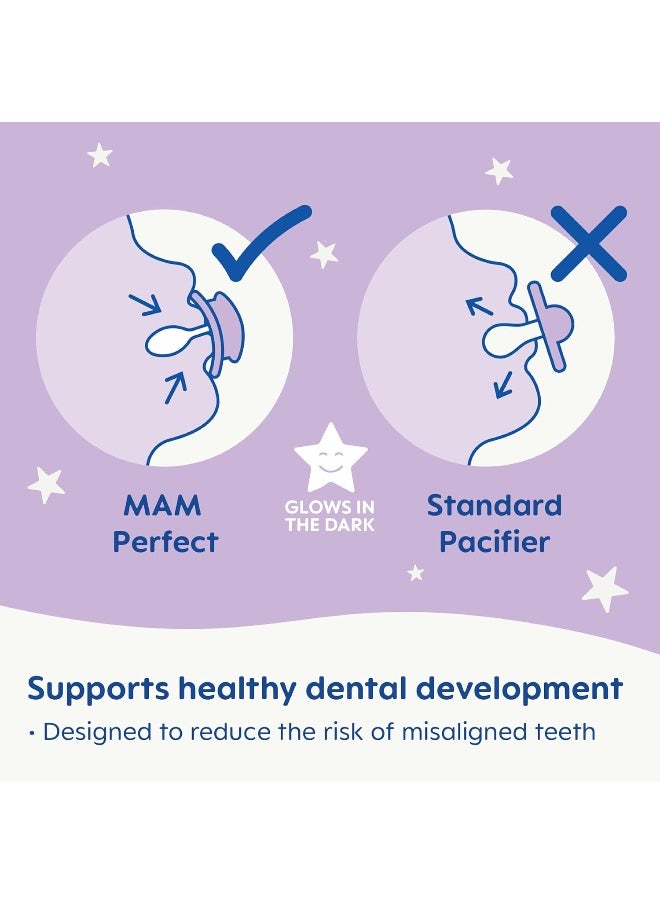 MAM MAM Perfect Night Baby Pacifier, Patented, Glows in the Dark, 0-6 Months, Girl, 2 Count (Pack of 1)  - Image 3