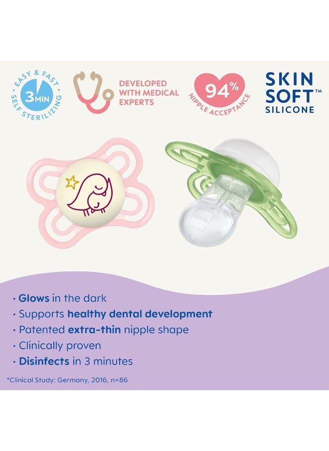 MAM MAM Perfect Night Baby Pacifier, Patented, Glows in the Dark, 0-6 Months, Girl, 2 Count (Pack of 1)  - Image 2