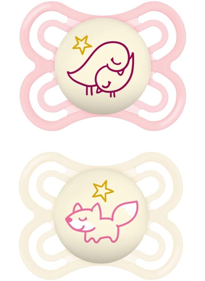 MAM MAM Perfect Night Baby Pacifier, Patented, Glows in the Dark, 0-6 Months, Girl, 2 Count (Pack of 1)  - Image 1