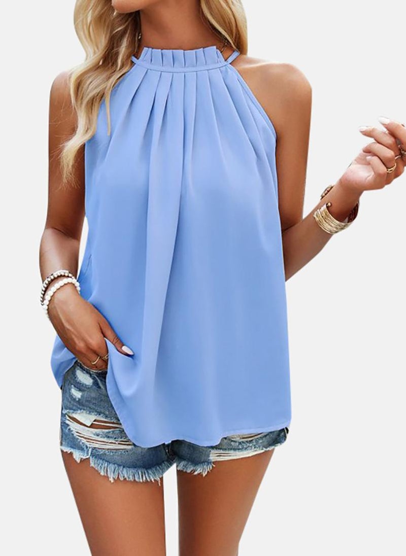 يونيكي بلوزة كاجوال بدون أكمام بياقة هالتر بلون سادة - Image 4