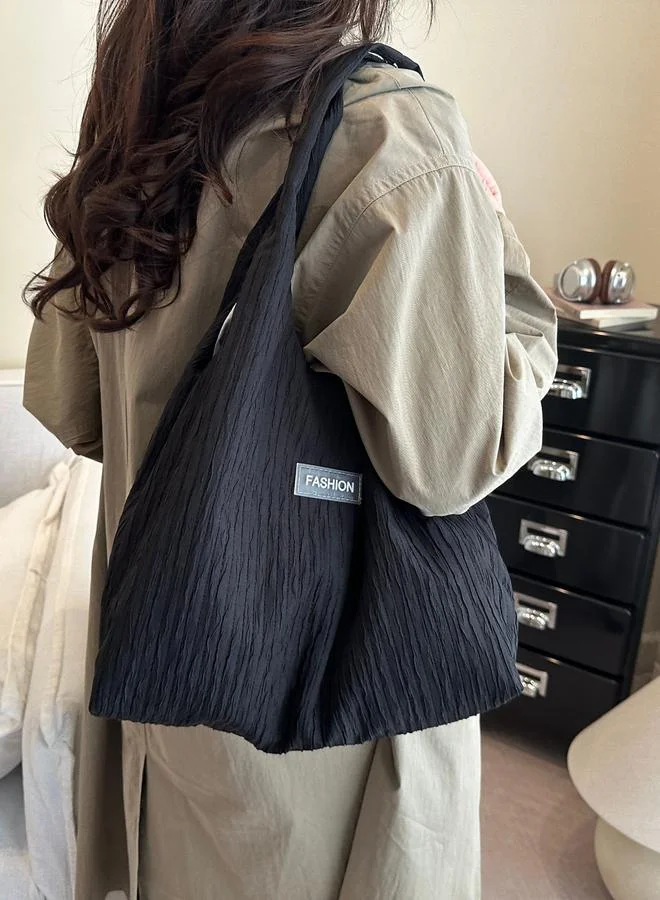 تايك تو Black Textured Pleated Shoulder Bag