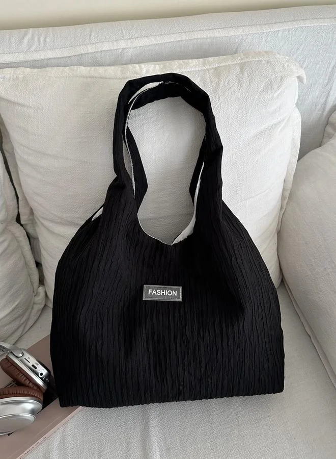 تايك تو Black Textured Pleated Shoulder Bag