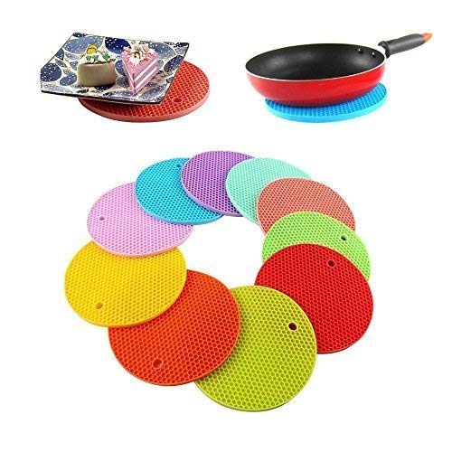 Instakart Silicone Anti Hot Heat Resistant Pot Holder Disc Pads Car Dashboard Anti-Slip-Resistant Pad Dining Table Mat Place mat Coasters, Random Colors (Qty 2) - Image 1