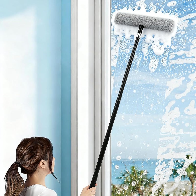 Funvalley Surperfect Extendable Shower Squeegee & Window Cleaner - 140cm Telescopic Rod Include 2 Hook Equipment I Multi-Purpose Shower Squeegees for Window Cleaning Bathroom Shower Doors & Glass Conservatory Car - Image 5