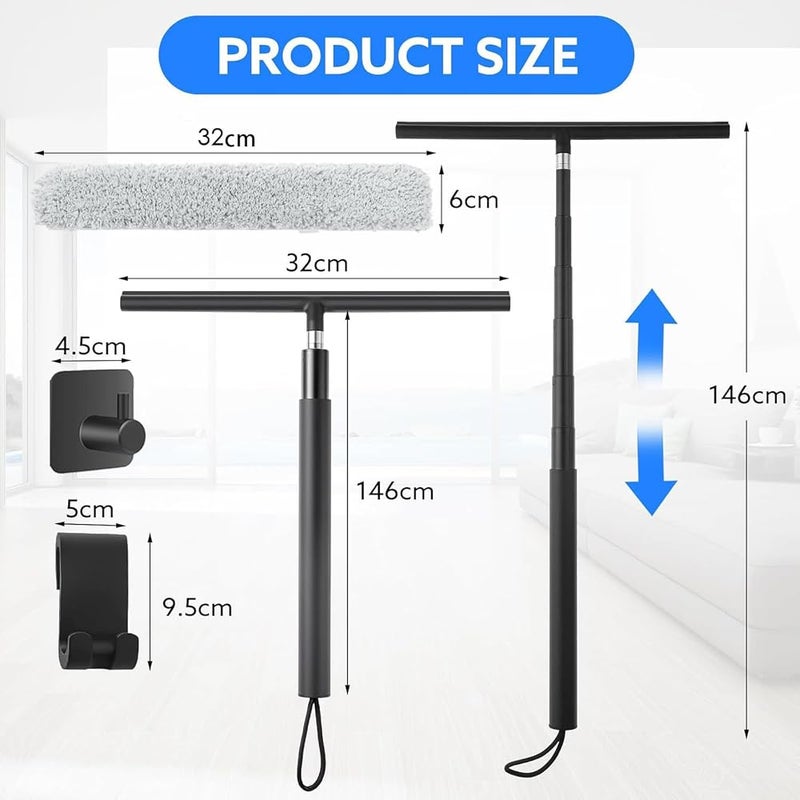 Funvalley Surperfect Extendable Shower Squeegee & Window Cleaner - 140cm Telescopic Rod Include 2 Hook Equipment I Multi-Purpose Shower Squeegees for Window Cleaning Bathroom Shower Doors & Glass Conservatory Car - Image 2