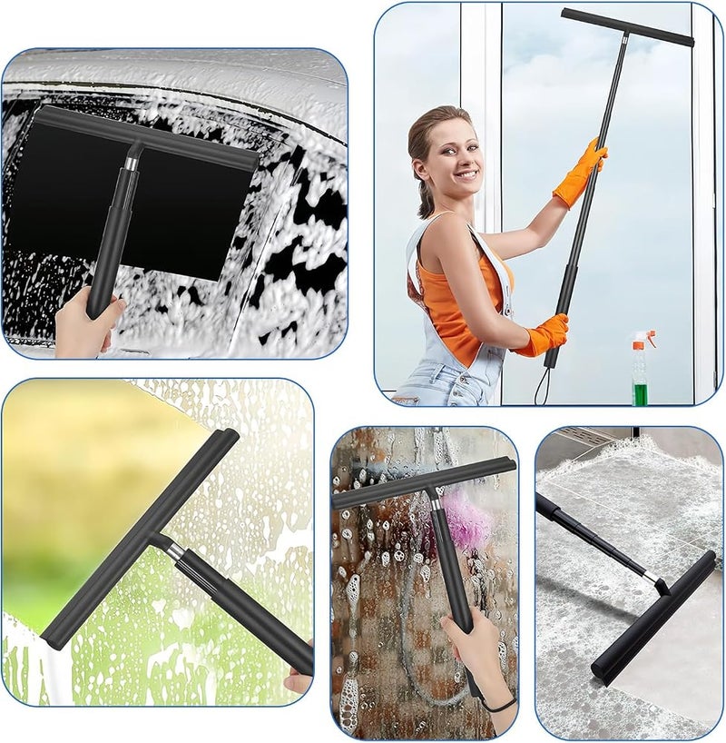 Funvalley Surperfect Extendable Shower Squeegee & Window Cleaner - 140cm Telescopic Rod Include 2 Hook Equipment I Multi-Purpose Shower Squeegees for Window Cleaning Bathroom Shower Doors & Glass Conservatory Car - Image 4