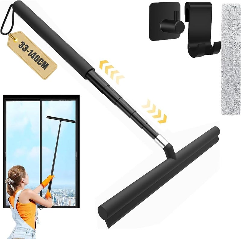 Funvalley Surperfect Extendable Shower Squeegee & Window Cleaner - 140cm Telescopic Rod Include 2 Hook Equipment I Multi-Purpose Shower Squeegees for Window Cleaning Bathroom Shower Doors & Glass Conservatory Car - Image 3