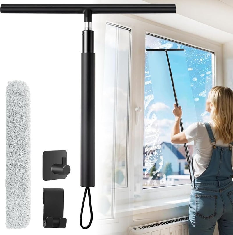 Funvalley Surperfect Extendable Shower Squeegee & Window Cleaner - 140cm Telescopic Rod Include 2 Hook Equipment I Multi-Purpose Shower Squeegees for Window Cleaning Bathroom Shower Doors & Glass Conservatory Car - Image 1