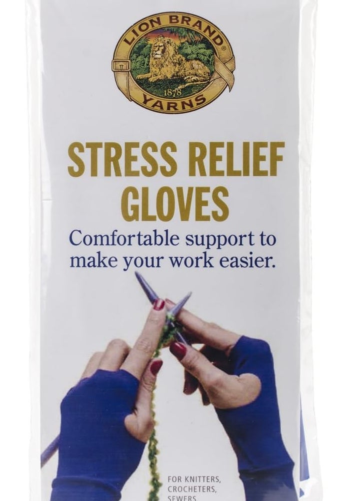 Lion Brand Yarn Stress Relief Gloves - Comfortable Fingerless Support for Knitters and Crafters - Small Size, Royal Blue