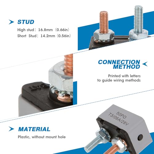 GLOSO E536 Stud Type Circuit Breakers, No Bracket, Manual Reset (T3) - 1 Pack (15A) - Image 4