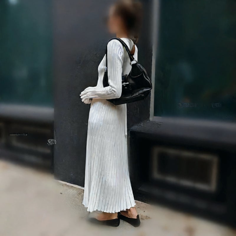 فستان محبوك طويل بقصة ضيقة وياقة مستديرة، مناسب للكاجوال - Image 2