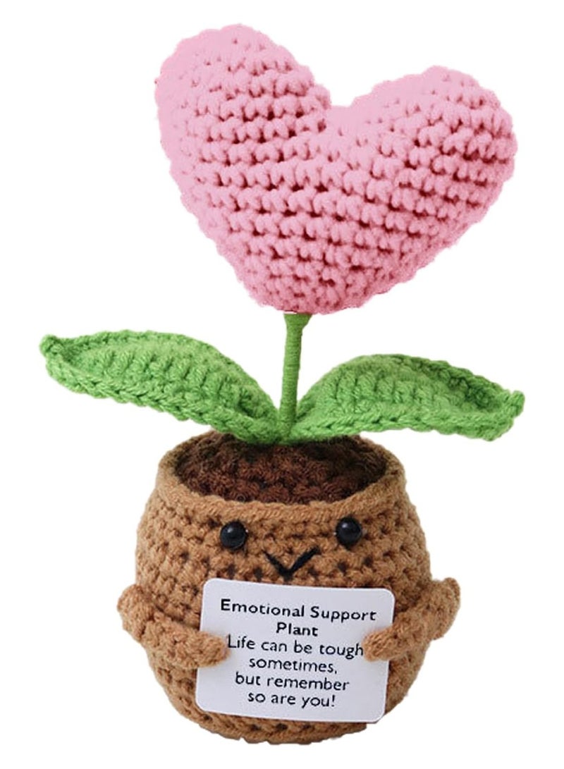 نبات القلب الوردي الإيجابي 5 بوصة دمية الصوف المنسوجة اليدوية المصنوعة مع بطاقة إيجابية لتشجيع الهدايا الدعم العاطفي دمية القلب للكروشيك لهدايا عيد الميلاد ديكور المنزل - Image 1