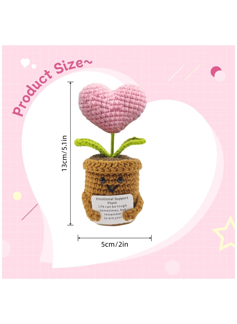 نبات القلب الوردي الإيجابي 5 بوصة دمية الصوف المنسوجة اليدوية المصنوعة مع بطاقة إيجابية لتشجيع الهدايا الدعم العاطفي دمية القلب للكروشيك لهدايا عيد الميلاد ديكور المنزل - Image 2