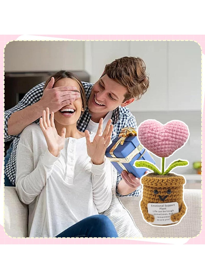 نبات القلب الوردي الإيجابي 5 بوصة دمية الصوف المنسوجة اليدوية المصنوعة مع بطاقة إيجابية لتشجيع الهدايا الدعم العاطفي دمية القلب للكروشيك لهدايا عيد الميلاد ديكور المنزل - Image 4