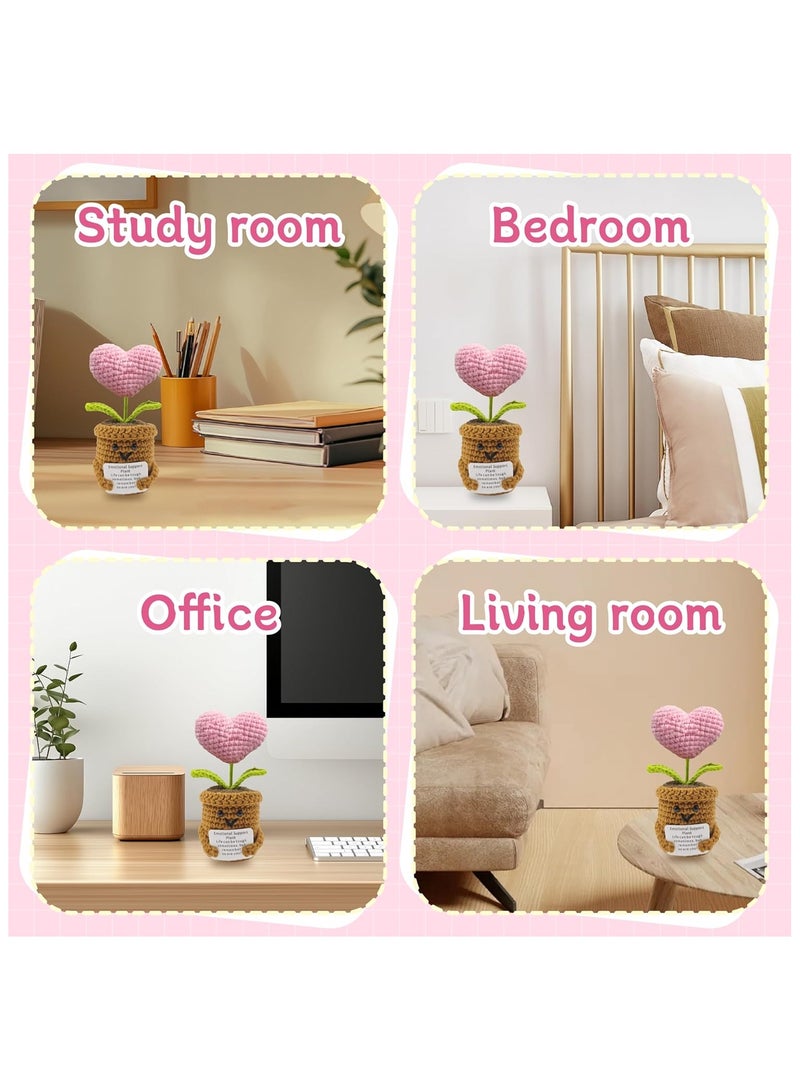 نبات القلب الوردي الإيجابي 5 بوصة دمية الصوف المنسوجة اليدوية المصنوعة مع بطاقة إيجابية لتشجيع الهدايا الدعم العاطفي دمية القلب للكروشيك لهدايا عيد الميلاد ديكور المنزل - Image 5