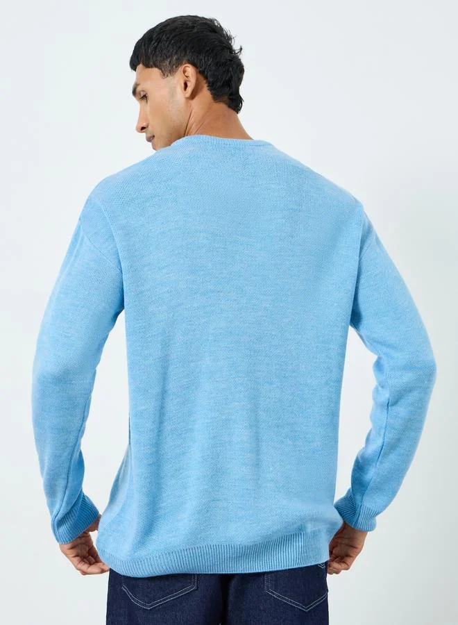 Styli Light Blue Men Light Blue Embroidered Knitted Sweater for Men | Best Price UAE