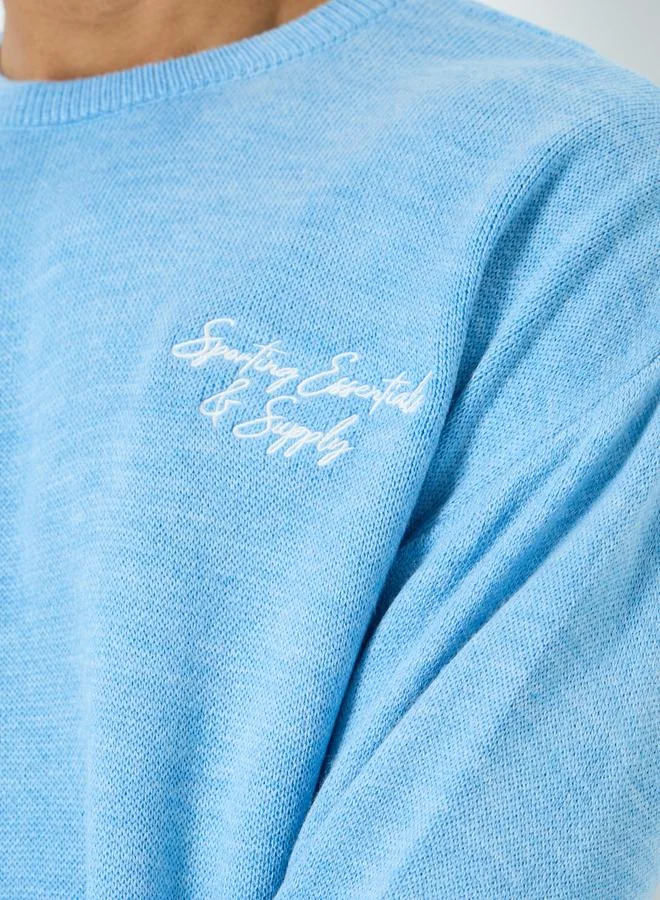 Styli Light Blue Men Light Blue Embroidered Knitted Sweater for Men | Best Price UAE