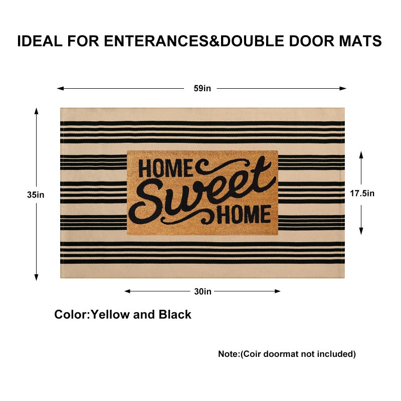 KIMODE Striped Outdoor Rug 3'x 5',Washable Reversible Striped Outdoor Patio Rugs,Cotton Hand Woven Farmhouse Welcome Layered Door Mats for Front Door Entryway Porch Spring Decor Black and Khaki - Image 4