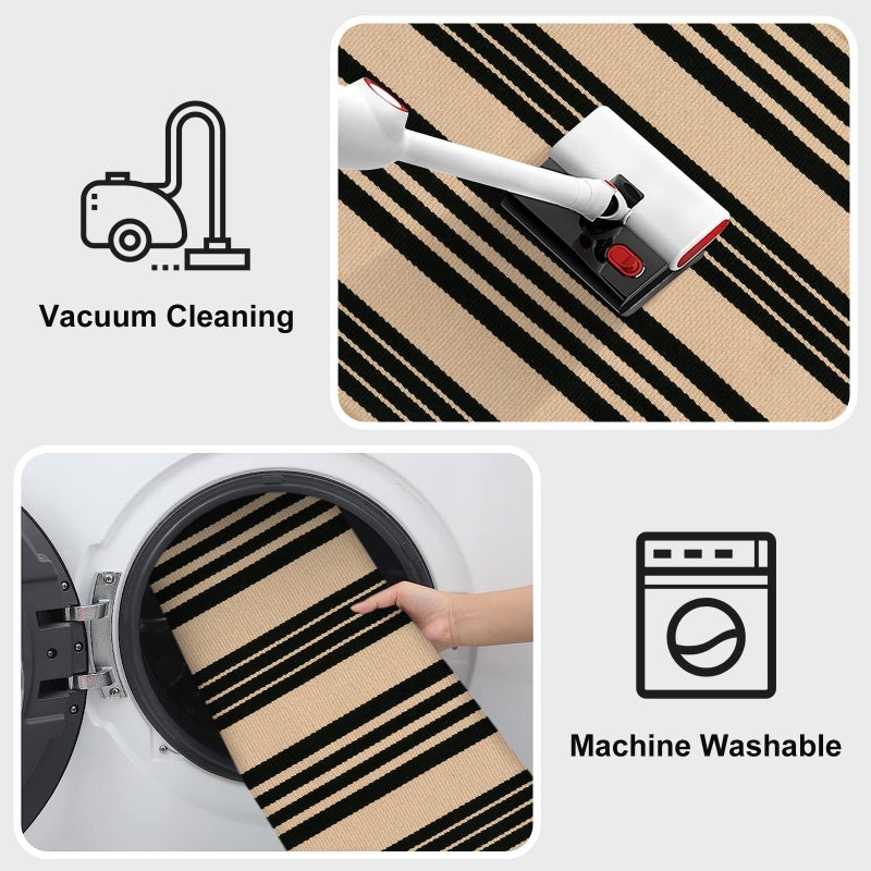 KIMODE Striped Outdoor Rug 3'x 5',Washable Reversible Striped Outdoor Patio Rugs,Cotton Hand Woven Farmhouse Welcome Layered Door Mats for Front Door Entryway Porch Spring Decor Black and Khaki - Image 5