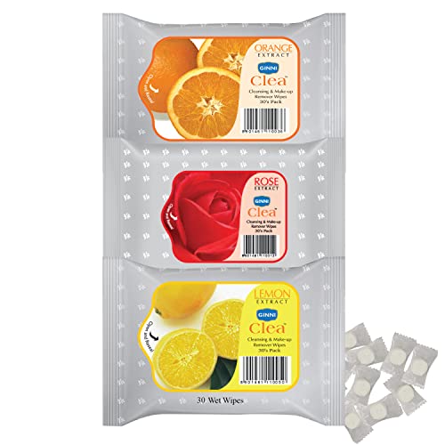 Ginni Clea Cleansing and Make-up Remover Wet Wipes (Rose,Orange,Lemon)(pack of 3)(30 wipes per pack) with Coin Tissues (50 pcs) Candy Pack - Image 1