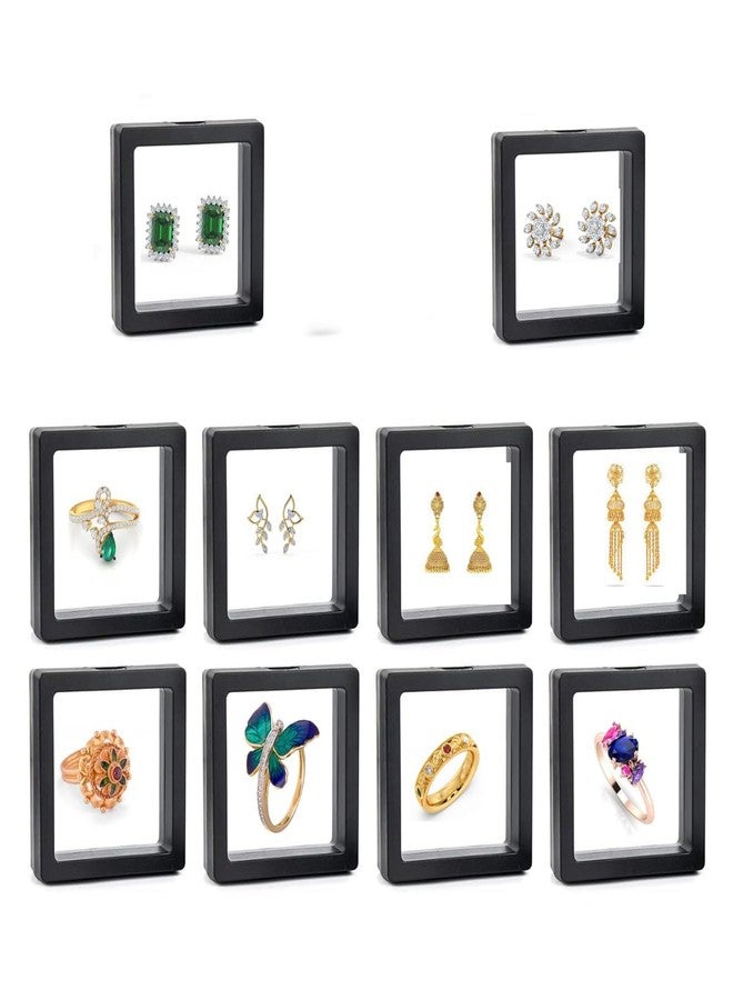KRIVTEJ Floating Jewelry Display Frame Box | 3D Suspended Ring, Earring & Coin Showcase Case | Transparent Membrane Storage Display for Home & Shop (PACK OF 10) - Image 1