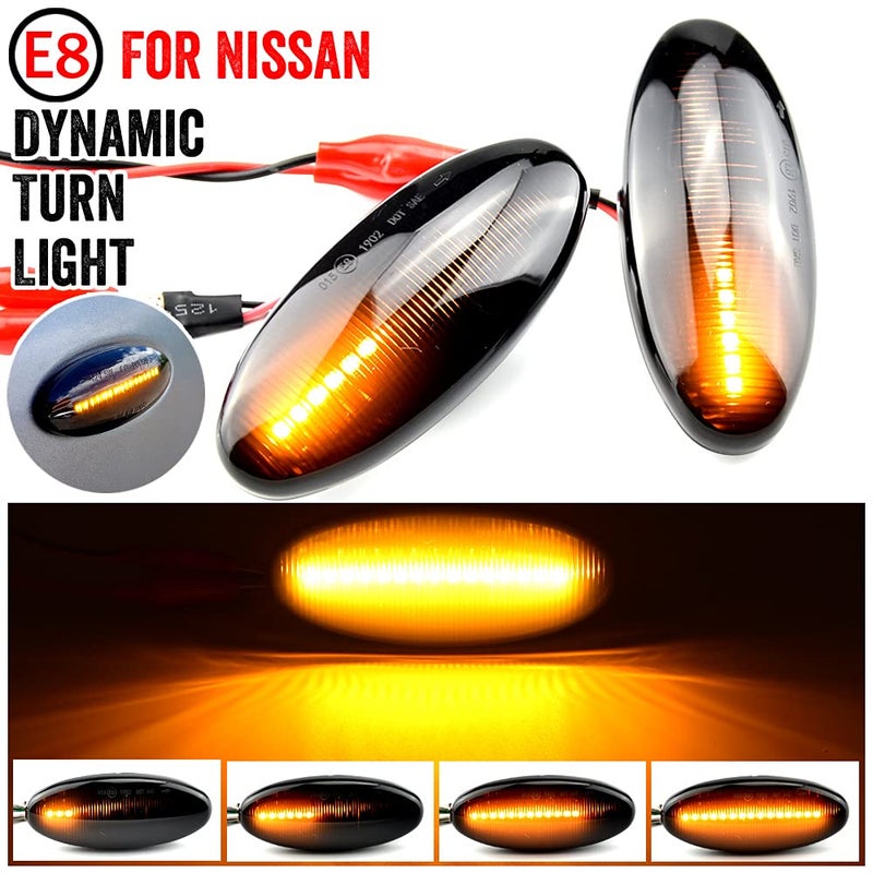 زوج من أضواء العلامات الجانبية الديناميكية LED للواجهة الأمامية لسيارات نيسان نافارا D22 NP300 - Image 2