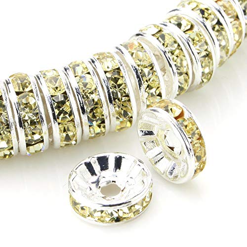 RUBYCA 100pcs 10mm A+++ Round Rondelle Spacer Charm Beads Silver Tone Light Yellow Czech Crystal - Image 1