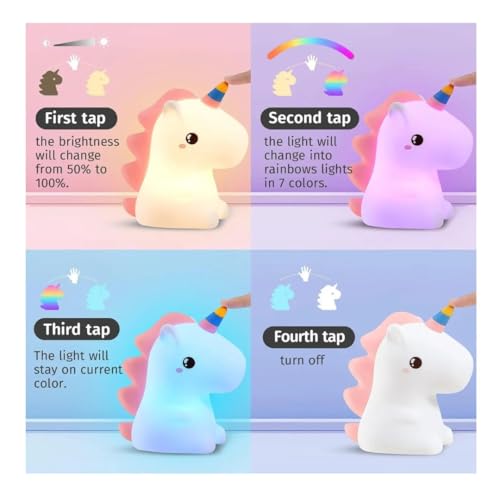 HUMAIZAR Cute Unicorn Silicone LED Night Lamp – Soft Touch Kids Bedside Light for Girls Room, Nursery, Baby Sleep Lamp & Aesthetic Bedroom Decor - Image 5