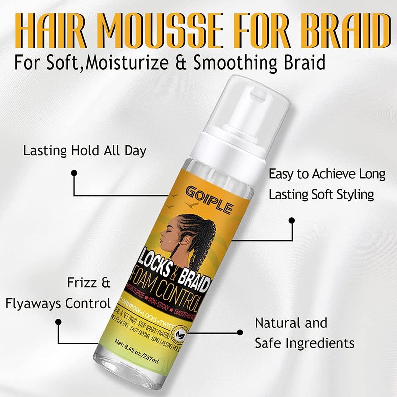 Goiple Braid Foam Control Braid Mousse for Braids Twist, Locs, No Flake Extra Hold High Shine Style and Moisturizes, Hair Braiding Mousse for Braids Lightweight Easy to Apply 8fl oz - Image 2