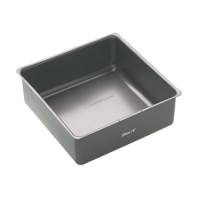 MasterClass KCMCHB35 23 cm Deep Cake Tin with PFOA Non Stick and Loose Bottom 1 mm Carbon Steel 9 Inch Square Pan Grey