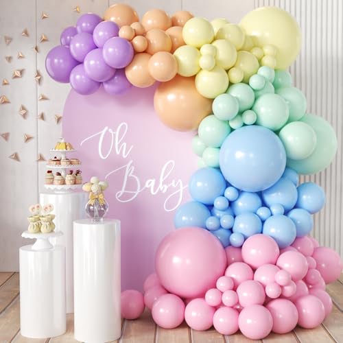 MEBAY Pastel Rainbow Balloon Arch Garland Kit 155Pcs Multicolor Macaron Balloons for Birthday Party Baby Shower Wedding Decorations - Image 1