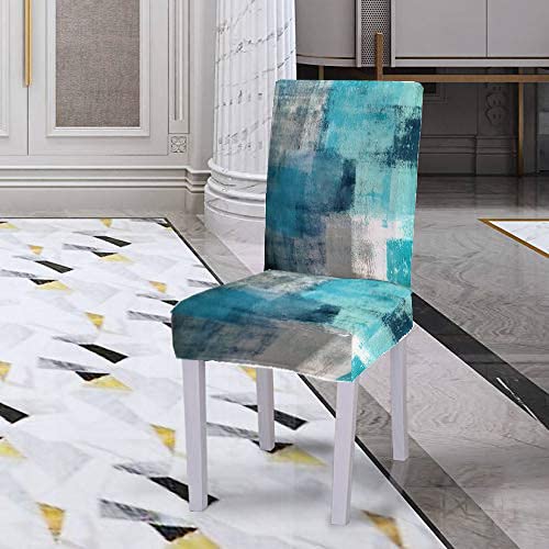 CAPSCEOLL Turquoise Teal Dining Chair Covers Set of 6,Grey Blue Chair Covers Dining Chairs Slipcovers Removable Washable Kitchen Chairs Protector Cover Kitchen Accessories and Decor - Image 4