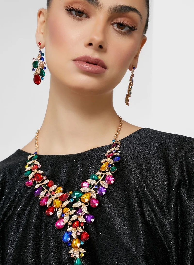 Khizana Teardrop Matt Mult-Colour Stone Necklace