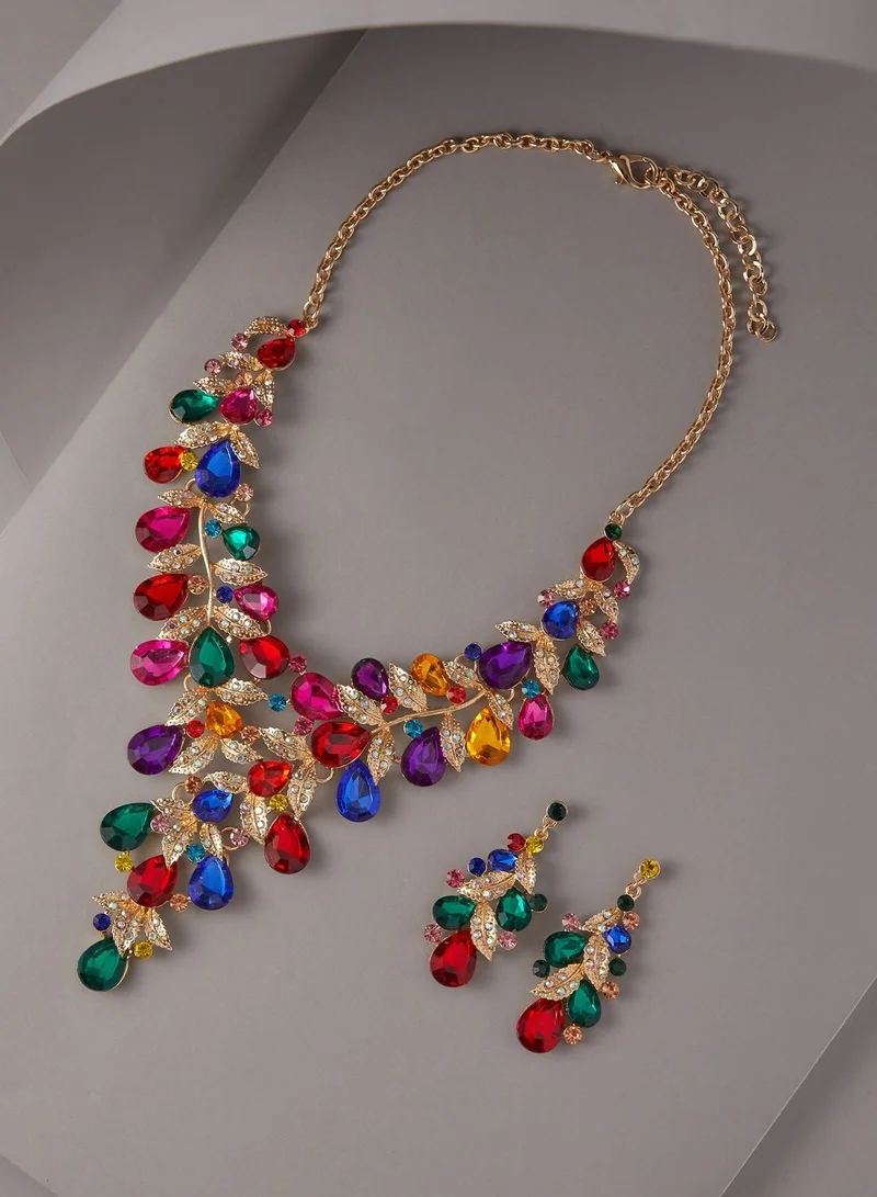 Khizana Teardrop Matt Mult-Colour Stone Necklace