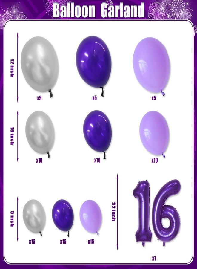 cocomigo 104pcs Sweet 16 Birthday Decorations for Girls, Purple Sweet 16 Party Decorations include Banner Balloons Balloons Box Tiara Sash Caketopper Guest Book Tablecloth Foil Fringe Curtain - Image 5