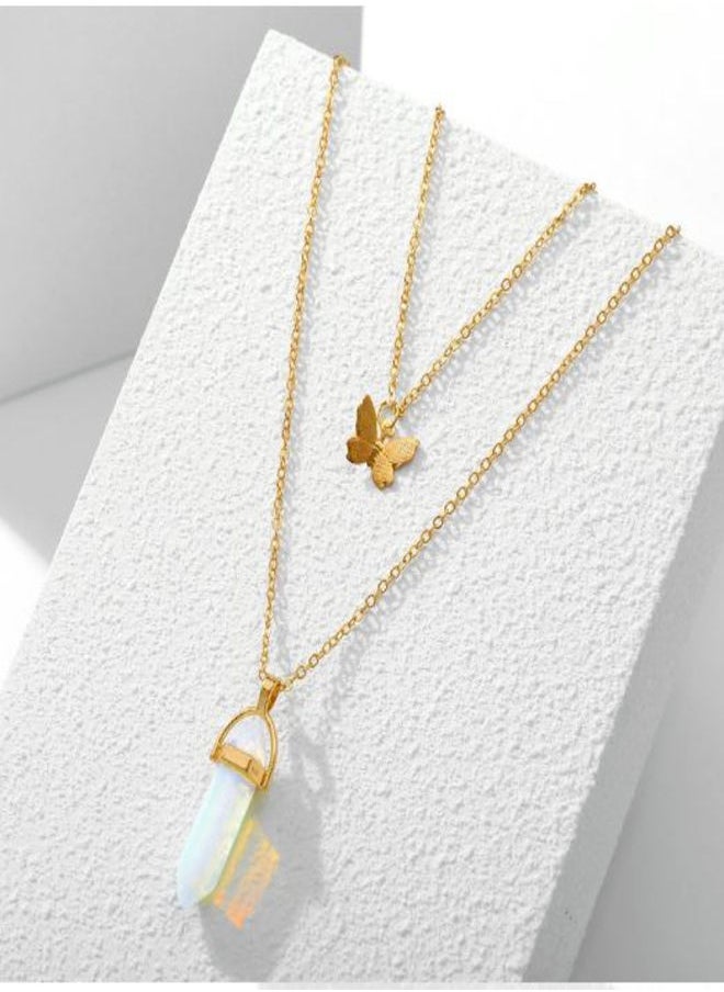 5esha - Fashion Alloy Crystal Stone Butterfly Pendant Alloy Necklace - Image 1