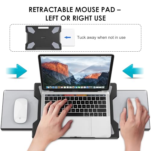 DeskLogics Laptop Lap Desk for Bed & Couch, Portable Laptop Lap Pad with Retractable Left/Right Mouse Pad, Stable & Comfortable Lap Tray for Sofa, Travel, Writing & Home Office - Image 4