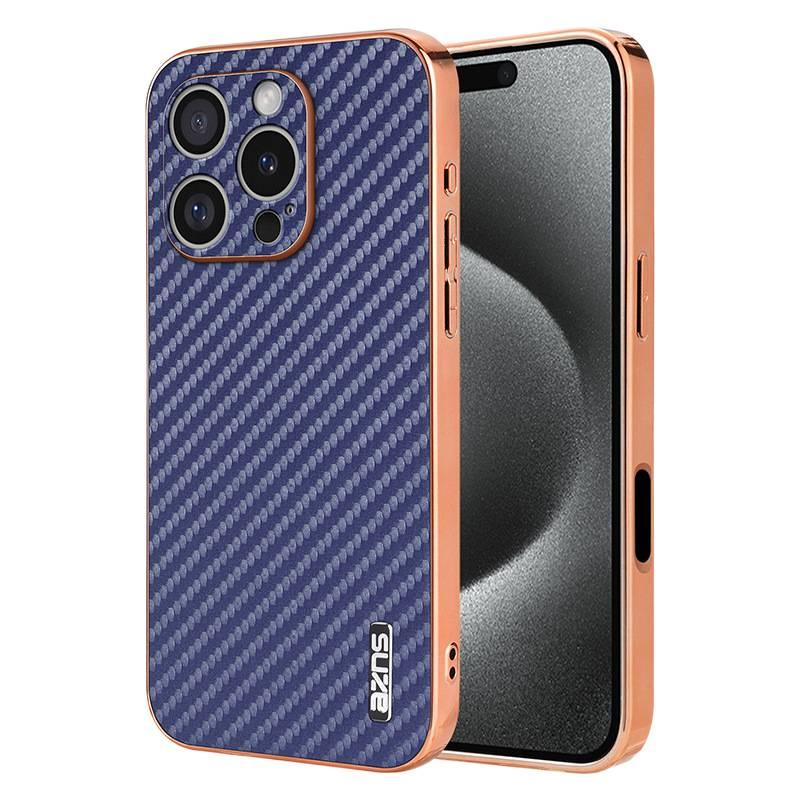 Drop Protection iPhone 16 Carbon Fiber PC for 16 Plus 16 Pro 16 Pro Max with Electroplated and Texture in Blue - Image 1