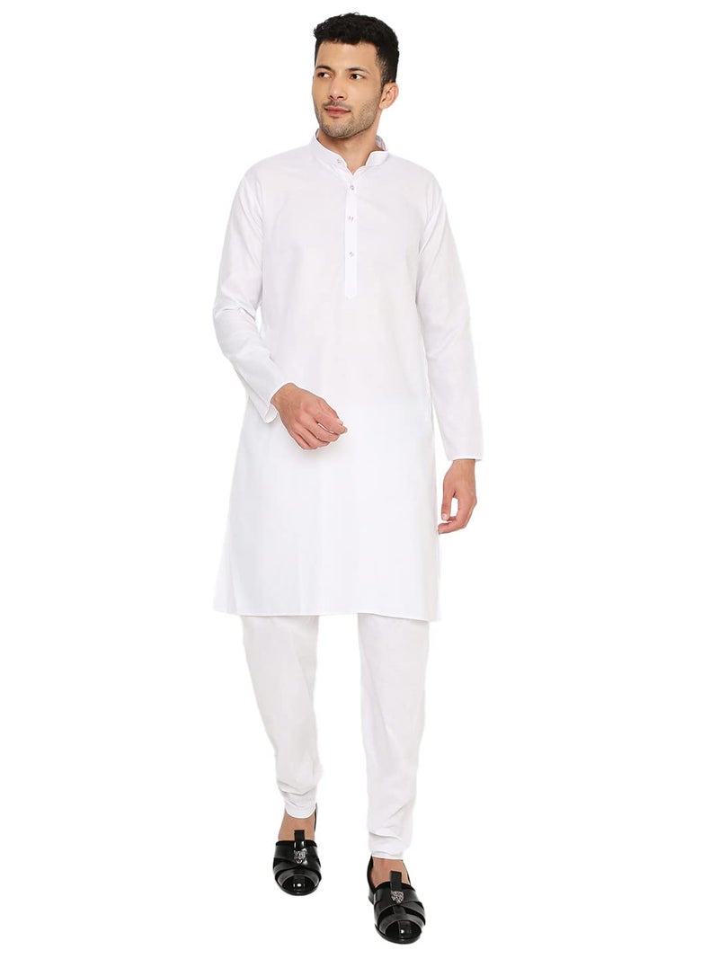 Maharaja Magic Cotton Regular Fit, Full Sleeve Kurta Pajama Set in White for Men [MSKP1101-40] - Image 1