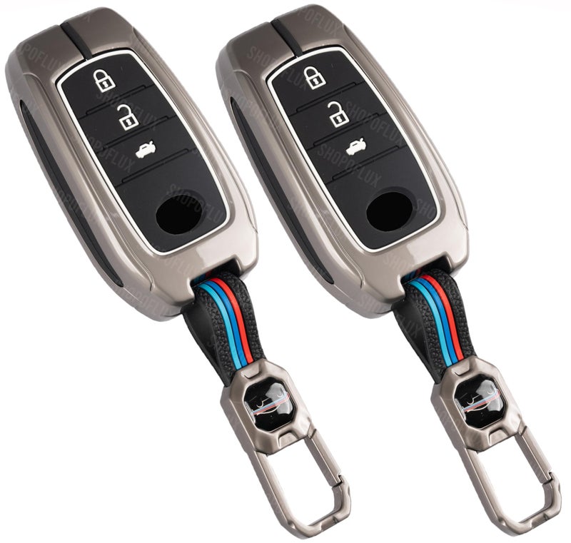 SHOPOFLUX Metal Key Cover Pack 2 Compatible with Toyota Fortuner | Fortuner Legender | Innova Hycross | Invicto 3 Button Smart Key - Black - Image 1
