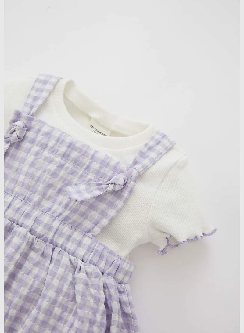 DeFacto Basic Short Sleeve T-Shirt & Strappy Check Print Mini Dress