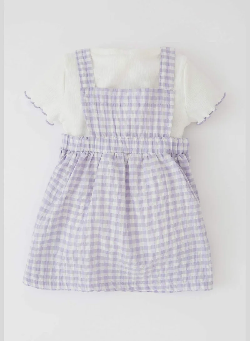DeFacto Basic Short Sleeve T-Shirt & Strappy Check Print Mini Dress