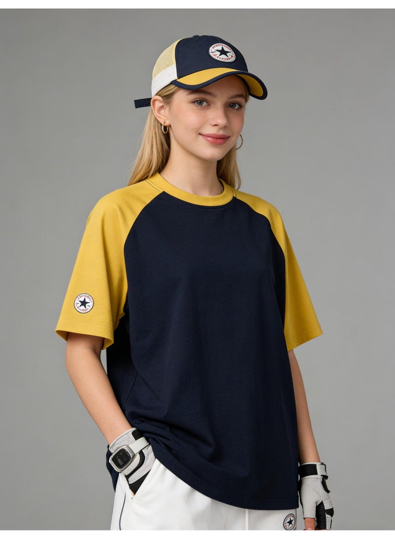 كونفرس Converse T-shirt with round neck and short sleeve-color matching shirt-cotton T-shirt unisex loose casual couple short sleeve T-shirt - Image 2